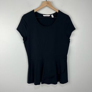 Isaac Mizrahi Live! Black Peplum Cotton Blend Top S